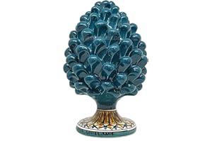 Sicilia Bedda - Pigna Siciliana con Piede Decorato - Modello Maioliche - Ceramica di Caltagirone (Altezza 22 x 13, Ottanio)