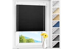 ‎ALLESIN Allesin Plissee ohne Bohren verdunkelung Klemmfix Schwarz 55x110cm(BxH), Plisseerollo 100% Lichtdicht & Blickdicht Thermo Verdunklungsplissee mit Sichtschutz & Sonnenschutz für Fenster & Tür