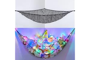 BeBeJoJo Stuffed Animals Storage with LED Light Toy Hammock Corner Room Decor Kids Toy Storage Organizer Wall Decor Net for Stuffed Animals