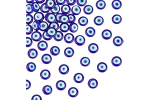 nbeads 1 Brin (Environ 51 Pièces) - Perles Rondes Faites À La Main Evil Eye Perles - Perles Mauvais œil Plat Rond Perles Intercalaires pour Bracelets, Colliers, Bijoux, Bleu