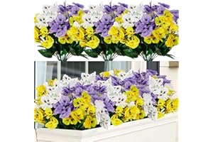 Weldomcor 9 Bundles Artificial Flowers Outdoor UV Resistant Fake Pansy Flowers Summer Decoration Floral DIY Tables Party Home Greenery Shrubs Plants Porch Garden Decor