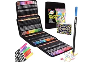 Lyuvie 100 Crayon de Couleurs Professionnel, Set de Crayon de Couleurs avec Etui Portable Noir & Livre de Coloriage pour Adultes Enfants Esquisse Dessin Ombrage et Doodling
