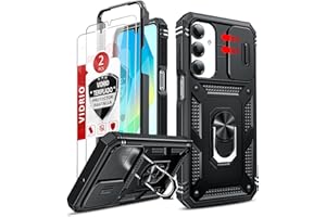 LeYi Funda para Samsung Galaxy A16 5G con [2-Unidades] Cristal Vidrio Templado,Carcasa Cubierta de cámara Deslizante Proteger Anillo Soporte Silicona TPU Armor Bumper Case, Negro