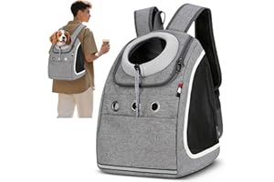 ALLSOPETS Zaino Cani Zaini Porta Cani Gatti Zaino Trasporto Cani e Cuccioli Marsupio Animali Domestici Zaino Gatto con Guinzaglio di Sicurezza per Viaggo Campeggio Escursioni (Grigio Chiaro)