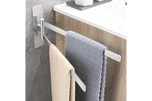 OETAMS Porta Asciugamani Bagno Adesivo Girevole a 180°, Portasciugamani da Parete in Acciaio Inox 304 Porta Asciugamani, Senza Foratura, Argento, 38CM