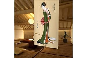 LIGICKY Noren Japanese Style Doorway Curtain Ukiyoe Geisha Girl Painting Long Type Door Tapestry Asian Window Treatment for Home Sushi Kitchen Decoration 33.5" Width x 59" Long