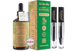 SOENA BIO RIZINUSÖL 100% REIN Kaltgepresst + Wimpernfläschen Kit - Haarwachstum | Für Haare Wimpern Augenbrauen & Haut | Haaröl & Gesichtsöl Made in Germany