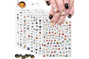 Daover 8 Sheets Halloween Nail Decals Stickers, Self-Adhesive Halloween Nail Art Sticker Decals, DIY Manicure Decoration Pumpkin Horror Scream Skull Bat Ghost for Halloween Party
