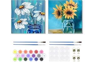 Lxmsja 4 Pezzi Dipingere con i Numeri Adulti Con Cornice, Fiore Paint by Numbers Kit Principianti Con 3 Penne, Hobby Creativi Adulti Idee Regalo Donna Decorazioni Casa - 20x20cm