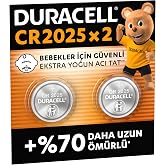 DURACELL CR 2025 Lityum D&uuml;ğme Pil (2&rsquo;li paket) &ndash; 3V (CR2025) | %70&rsquo;e Kadar Daha Uzun &Ouml;m&uuml;r - Bebek G&uuml;venlik Teknolojisi &ndash; Appl