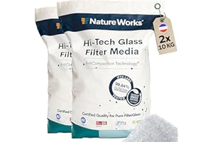 POOLOMIO Nature Works Hi-Tech Verre filtrant 20 kg à Sable de Piscine, Verre filtrant Naturel, Blanc Cristal, Billes de Verre comme Alternative écologique au Sable filtrant, Ø granulométrie 0,8 mm