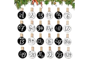 BETESSIN 24 Adventskalender Zahlen Holz - Runde Holzklarmmern mit Zahlen 1-24 - Klammern für Adventskalender zum selber Basteln - Holzzahlen für Weihnachtskalender, Weihnachtsdeko uvm.