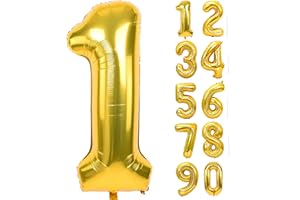 JARTTY Palloncino Numero 1 Oro (102cm), Palloncini Compleanno 1 Anni, Numeri Gonfiabili Compleanno Grandi, Palloncino Numero Foil Gigante