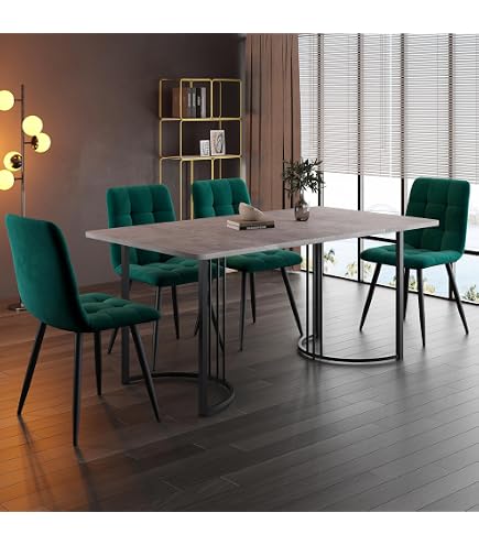 Juego De Mesa Y 4 Sillas Gris Oscuro – 120x70 Cm Con Patas De Hierro Negro – Estilo Moderno Para Comedor Y Sala De Estar