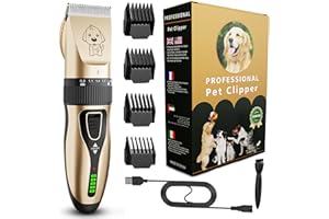 GLOBAL TECH Dog Clippers, Rechargeable Low Noise Cordless Pet Clippers for Dogs Cats and Other Pets - Professional Dog Grooming Clipper Kit Shaver Trimmer Suitable for Thick Hair/Coats