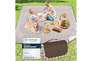 ‎ANYINER Anyiner Picknickdecke 200x200 cm, Sandfest Stranddecke Wasserdicht Campingdecke, Waschbar Leichtgewicht mit Tragegriff, Ideal für Outdoor, Camping, Strand & Familienpicknick (Braun Kariert)