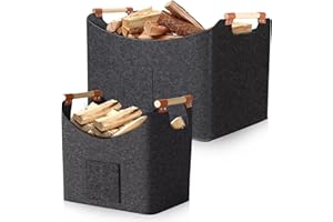 KATLKIU Panier à Bois de Chauffage 2 Pièces 67L & 96L – Panier en Feutre avec Poignées, 50×32×40 cm & 60×40×40 cm, Sac Pliable pour Bûches, Jouets ou Couvertures