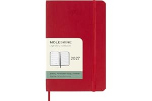 Moleskine Planer tygodniowy 2027, miękka okładka, 12-miesięczny pamiętnik z miejscem na notatki i elastyczne zamknięcie, rozmiar kieszeni 9 x 14 cm, czerwony szkarłatny