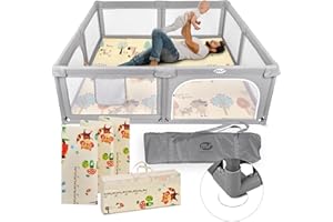 MS BabyWorld - PARC XXL + TAPIS TRENDY - Tapis de Jeu pour Bébé (180x200 cm) Réversible | Très Rembourré (1 cm d’Épaisseur) | Pliable avec Sac de Transport