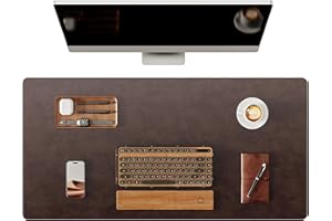 YSAGi Genuine Leather Desk Mat, Thick Large Desk Pad, Non-Slip Keyboard Mat with Rubber Base, Waterproof Leather Computer Table Protector for Office and Home (90 x 43 cm, Dark Brown)