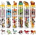 Mini Animal Figure Toys in Tubes - 82 Piece Assorted Dinosaur, Insect, Ocean, Sea, Farm, Jungle, Dog Figure Realistic Vinyl Plastic Zoo Play Set, Small Toys for Cupcake Topper