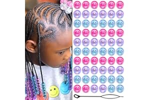 Auroriel 60PCS Perles à Tresser AB Pour Enfants Filles Perles Rondes en Acrylique Bleu Rose Violet avec Aide à L'enfilage