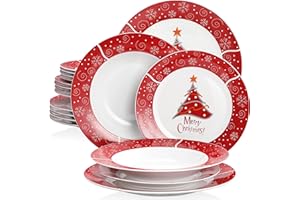 VEWEET, Series Christmastree, 18-Piece Dinner Set Porcelain Plate Set, Tableware Service for 6 Person Christmas, with Dessert Plate, Soup Plate and Dinner Plate