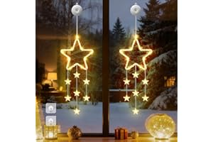 Dankeled LED Sterne Weihnachtsbeleuchtung, 2 Stück Weihnachtsstern Fenster Lichterkette, Warmweiß Lichtervorhang Innen Batteriebetriebene mit Timer,8 Modi für Weihnachtsdeko Balkon Fest Party Hochzeit