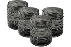 UPZAI Set de 4 Vasos de Cristal de Colores: 350 ml Vasos de Cristal Agua - Aptos para Lavavajillas - Vasos Vintage para Whisky Sidra Cocktail Café - Aptos para Lavavajillas (Gris)