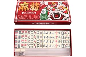 Mailfull Mini Mahjong Jeu de Majong Traditionnel Chinois Portable Les Voyages Jeux de Société Adapté aux Jeux de Famille Réunions Fêtes d'amis(Style de Danse du Lion)