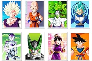 DKORARTE Set 8 cuadros base madera, Anime Japones, Goku, Vegeta, con colgadores metalicos, (29 x 20 cm cada cuadro)