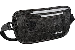 SAO ROQUE ® Ceinture de Voyage (S) Femme Homme Sac Banane, Money Belt. Plat et sans Couture. Végétalienne, Résistant à l'eau. Blocage de la RFID. Aspect Cuir Noble (Noir)
