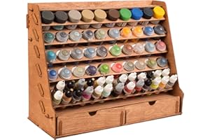 Plydolex Étagère de rangement de peinture avec 65 trous de 2 tailles pour kit de peinture miniature – Support mural en bois pour peinture artisanale, 41,4 x 16,8 x 32 cm
