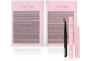 Oreola Kit de extensión de pestañas postizas, 456 piezas de pestañas individuales DIY con sello de unión y pinzas, pegamento, rizo C 20D de aspecto natural tenue (8-15 mm)