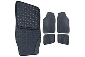 FSW - Universal Car Mats - Heavy Duty, 3mm Car Floor Mat with Reinforced Rubber - Waterproof Mat, Anti Slip Car Mats Edged Black Cloth Binding - 4 Piece Rubber Car Mats