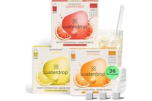 WATERDROP MICRODRINK waterdrop® Mix Sabores de Frutas, 36 Pastillas Saborizantes Para Agua, Bebidas Sin Azúcar, Sabores Agua: Naranja, Limón, Pomelo, Refresco Instantaneo, Sobres