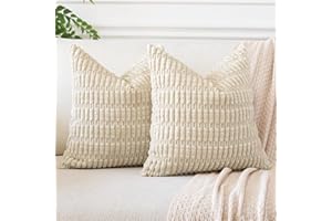 JOTOM Set of 2 Corduroy Soft Striped Cushion Covers 45x45 cm Decorative Throw Pillow Covers Square Cushion Case Home Boho Decor Pillow Cases for Couch Sofa Bedroom 18x18 Inch (Beige)