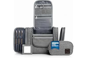 Obics Kulturbeutel Herren & Damen Gross grau 8L XL - Kulturtasche zum Aufhängen & mit Spiegel - Toiletten-Tasche mit Henkel hängend - Kosmetik-Beutel groß - Waschtasche 10 Fächer für Camping Reisen