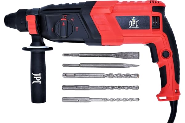 Jpt -26H Sds-Plus 26Mm Pro Heavy Rotary Hammer 1050W 1200 Rpm 3.0 Joules 4900 Bpm 4 Functions Ss Depth Gauge Auxiliary Handle Forward & Reverse - Black