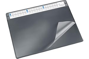 Läufer 47656 Durella Soft Podkładka na biurko, z przezroczystą nakładką i kalendarzem, antypoślizgowa podkładka na biurko, akcesoria na biurko, 50 x 65 cm, czarna