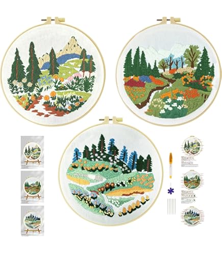 Kit Ricamo Per Principianti - 3 Schemi Fiori Con Punto Croce, Tessuto Stampato E Accessori - Foto 8