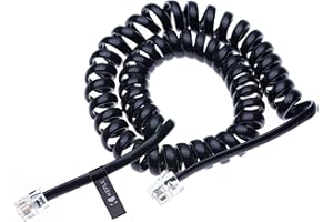 Keple RJ10 Teléfono Cable Plomo Rizado Espiral en Espiral del Auricular 2 Meter Compatible con Teléfonos Fijos Cisco, NEC, ROLM, ITT, TI (Negro)