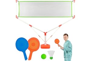 deAO Raquetas Playa Niños, Raquetas de Tenis Set de Bádminton para Niños Incluye Red, 2 Raquetas, 1 Volantes, 1 Tenis, Ligero de Bádminton, Raqueta de Juguete, Juegos Deportivos Educativos