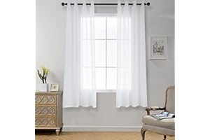 CUCRAF Transparent White Decorative Curtains, Voile Curtains with Eyelets, Linen Look Curtains, Plain Transparent for Living Room Balcony, H 160 x W 140 cm, Set of 2
