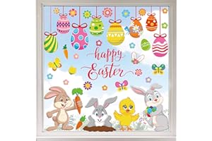 AnyDesign 9 Sheet Easter Window Clings Easter Bunny Eggs Chick Window Decals Double-Sided Cartoon Happy Easter Window Decor for Easter Home School Office Decoration Egg Hunt Games Party Supplies