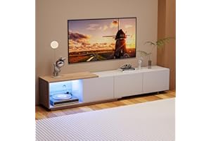 KeepGoon Mueble de TV Extensible, iluminación LED, Tres cajones, práctico Espacio de Almacenamiento, Aspecto Brillante, gabinete de TV Salon, Mueble de TV bajo, TV Table Blanco