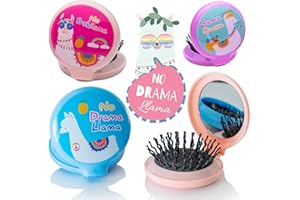 Gifton - Cute Travel Pocket Folding Compact Llama Mirror Brush - 2023 Design - Novelty Birthday Present Gift for Girl Women Kids Child Teens Christmas Stocking Filler Idea - One Supplied