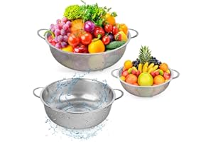 Scolapasta da Cucina, MXTIMWAN Set di 3 Scolapasta Microforato Acciaio Inox, Colapasta in Rete Microforato con Doppio Manico, Scolapasta Colino da Cucina per Pasta, Frutta, Lavabile in Lavastoviglie