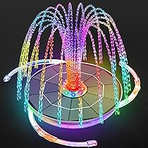 AISITIN Fontein op zonne-energie, 6,5 W, met verstelbare steunstang, kleurrijke vijverpomp op zonne-energie, ingebouwde batterij met dubbelzijdige leds, ronde fontein op zonne-energie voor vogelbad