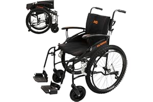 MobiQuip All Terrain Adult Wheelchair, Self-Propelled - 12.5kg Lightweight, Aluminium Frame - Black, Standard 18" Seat - Easy-Fold & Quick Release - 24" Pneumatic Tyres - Customisable Support